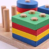 Wooden 5 Column Geometric Shapes Pastel Colors Blocks in Box