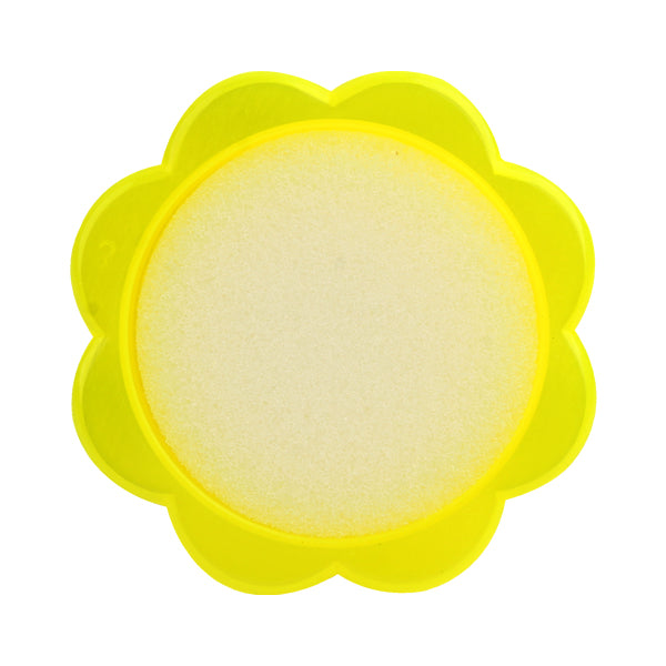 Yellow silicone mold with a floral design on a white background