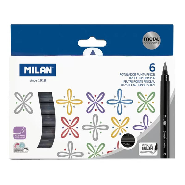 Milan Metallic Paint Brush Markers Set Of 6