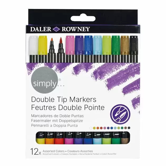 Daler Rowney Simply Double Tip Brush Markers – Set Of 12