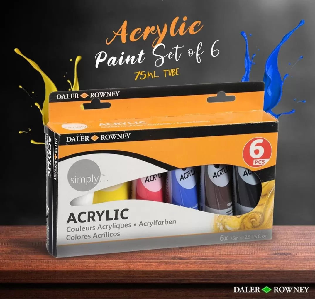 Daler Rowney Simply Acrylic Paint Set 75ml Pack of 6