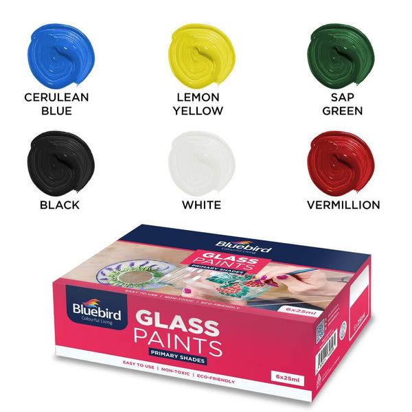 Bluebird Glass Paints – 25 ml – Set of 6 Primary