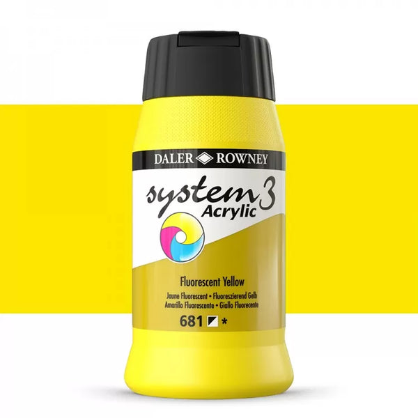 Daler Rowney System3 Acrylic Paint Fluorescent Yellow – 500ml
