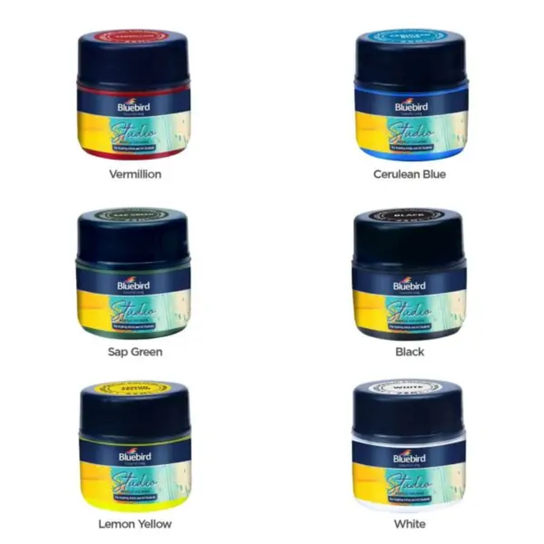 Bluebird Studio Acrylic Colours – 25 ml – Set of 6 Primary Shades