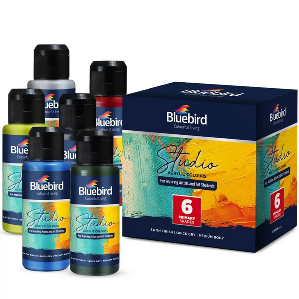 Bluebird  Studio Acrylic Colours – 100 ml – Set of 6 Primary Shades