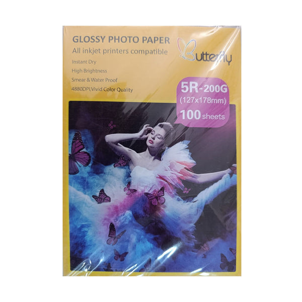 Butterfly 5x7 Photo Paper 200gm Glossy 100 Sheets