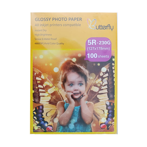 Butterfly 5x7 Photo Paper 230gm Glossy 100 Sheets