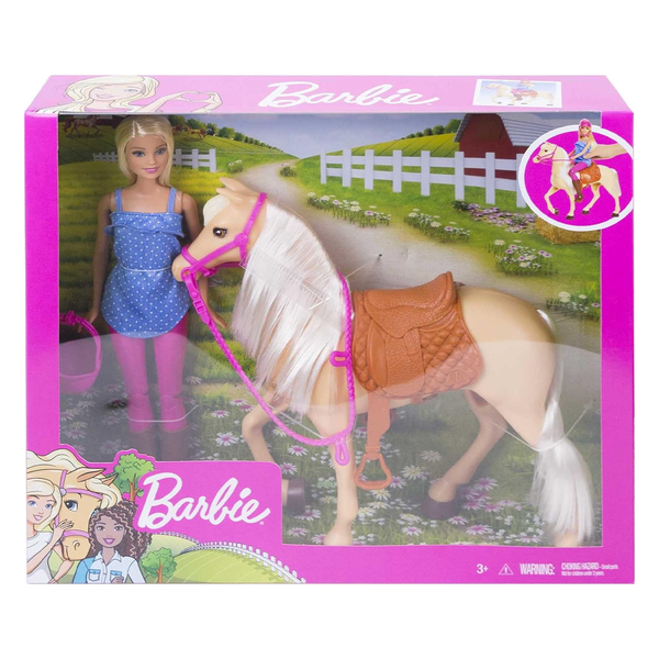 Barbie Doll With Horse Wearing Riding Outfit FXH13
