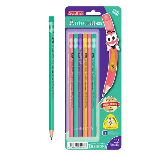 Pack of colored pencils with Goldfish branding on a white background