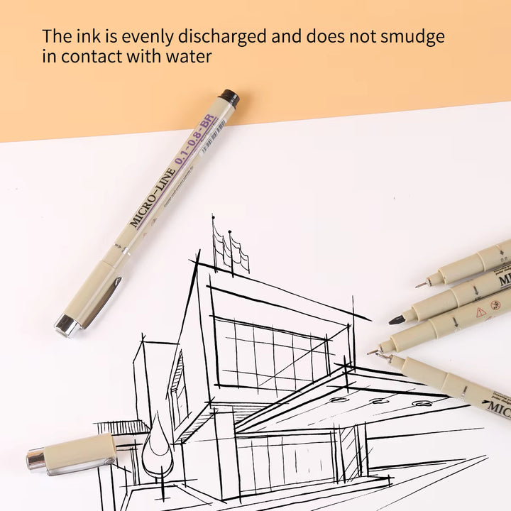 Architectural drawing with Micron pens on a white background