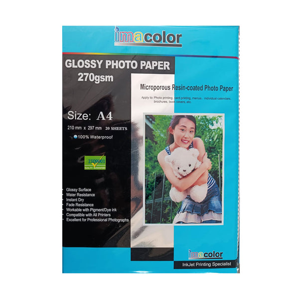 IMA A4 Photo Paper 270gm Glossy Plastic 20 Sheets