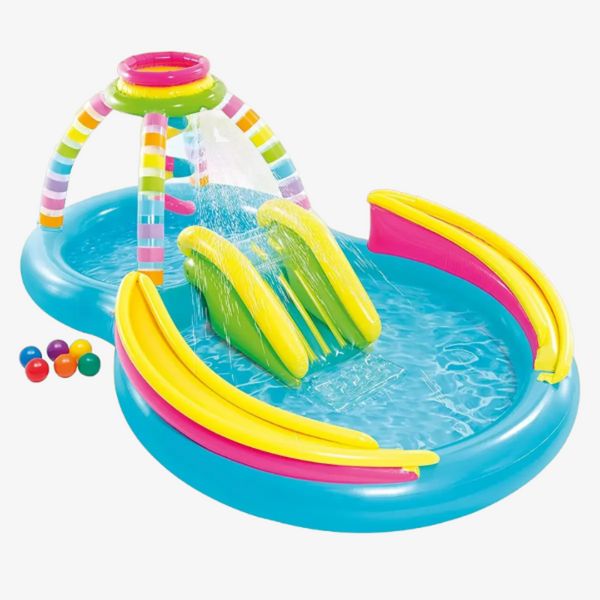 Intex Rainbow Funnel Play Center Pool For Kids (9'8"X6'3"X3'6") With Six Balls