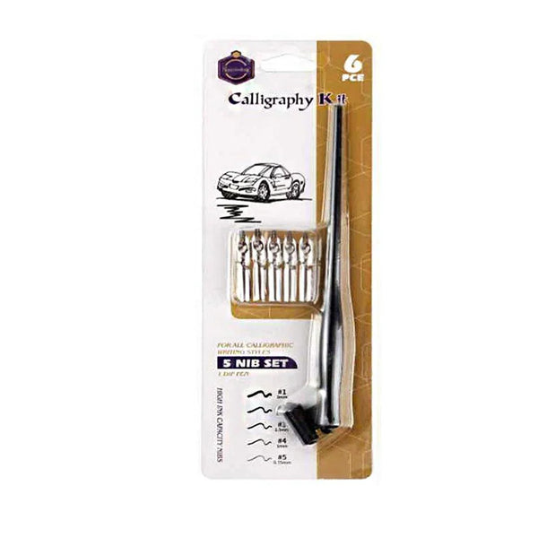 Packaged calligraphy nib set with pen and packaging on a white background
