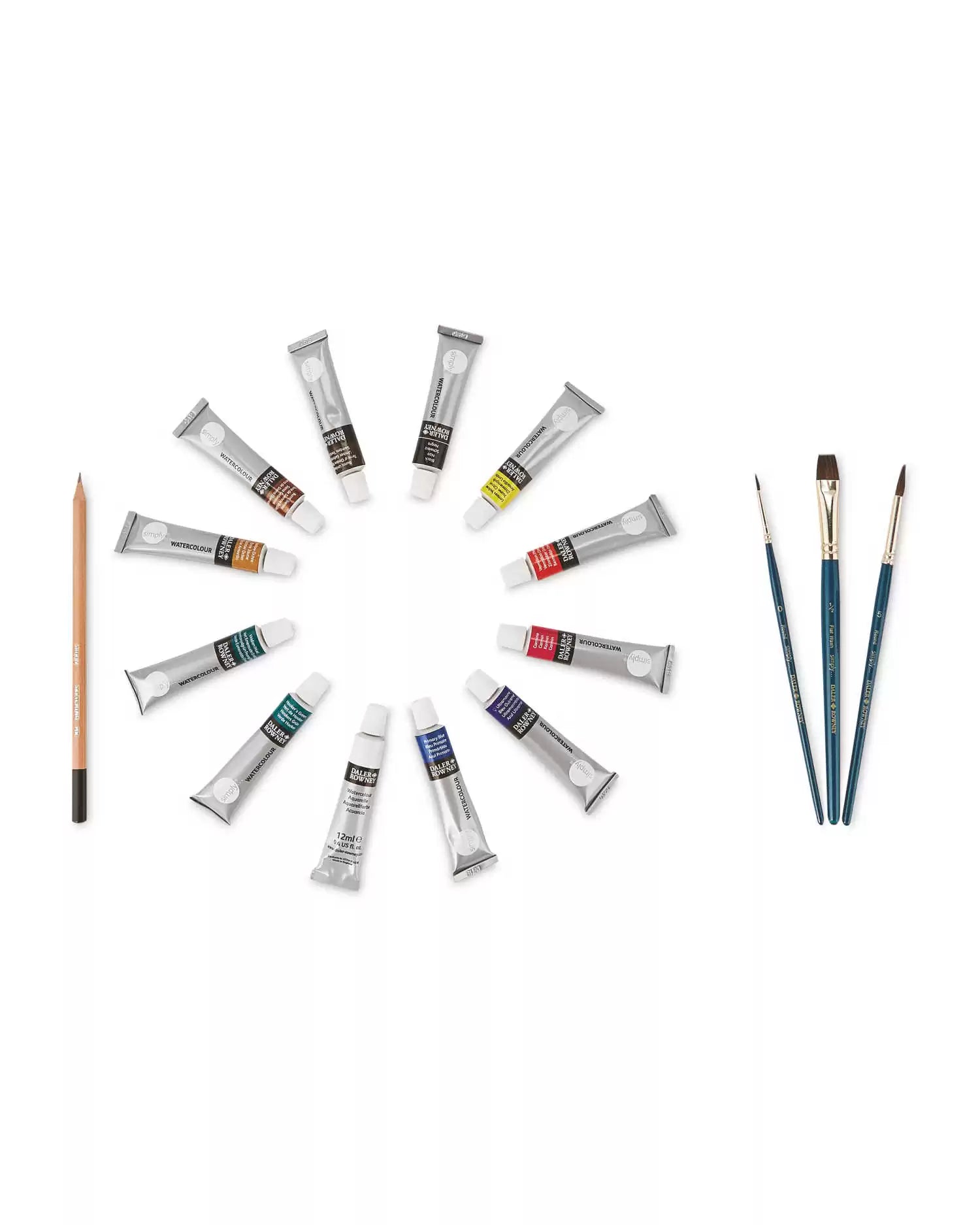  Daler Rowney Simply Watercolor Set - 12 Watercolor Paint Tubes  for Student Artists of All Ages - Vibrant Smooth 12ml Watercolor Paints for  Canvas Paper and More