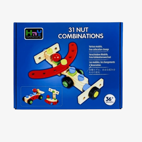 Wooden Toy, 31 Nut Combination Building Set