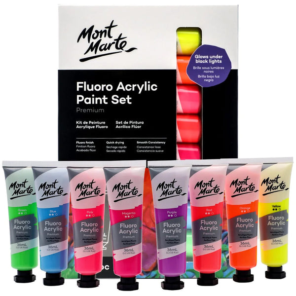 Mont Marte Fluoro Acrylic Paint Premium 36 ml Tubes Set Of 8
