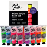Mont Marte Fluoro Acrylic Paint Premium 36 ml Tubes Set Of 8