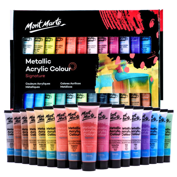 Mont Marte Metallic Acrylic Colour Paint Signature Set 36ml Pack of 24