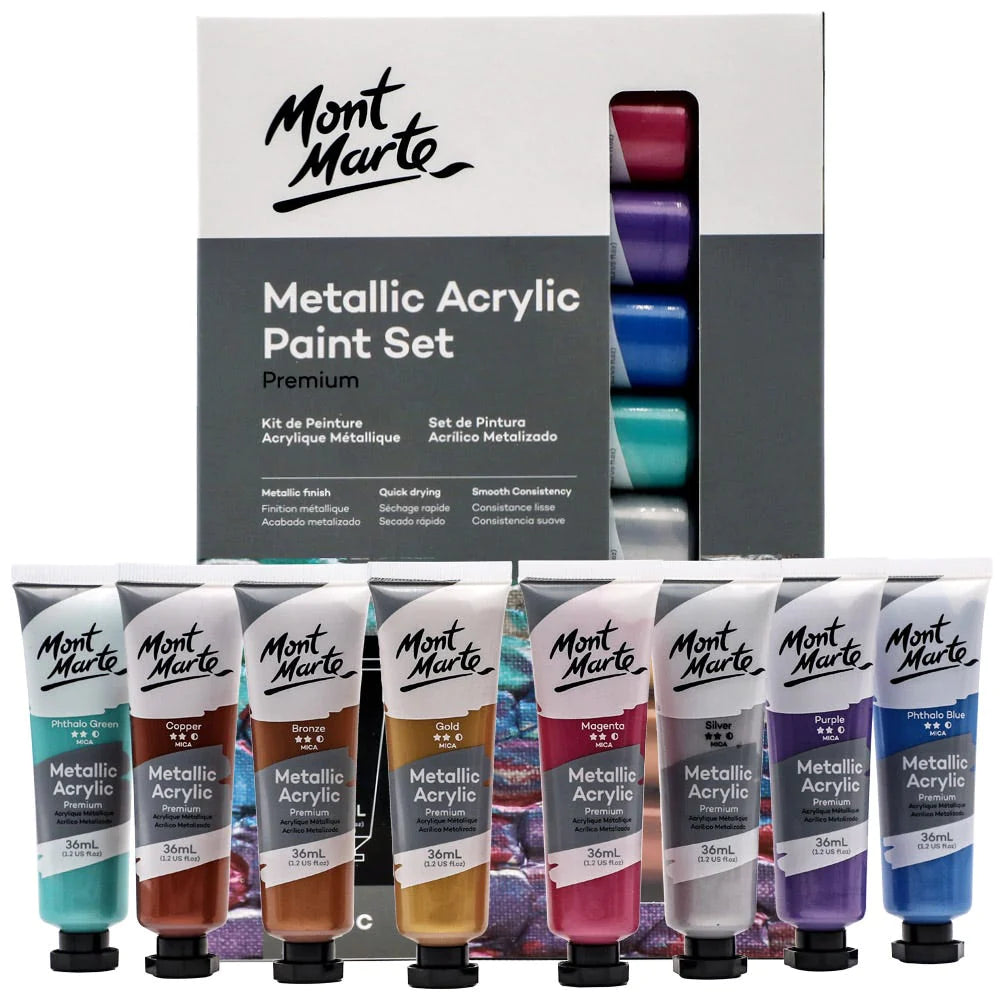 Mont Marte Metallic Acrylic Paint Premium 36 ml Tubes Set Of 8