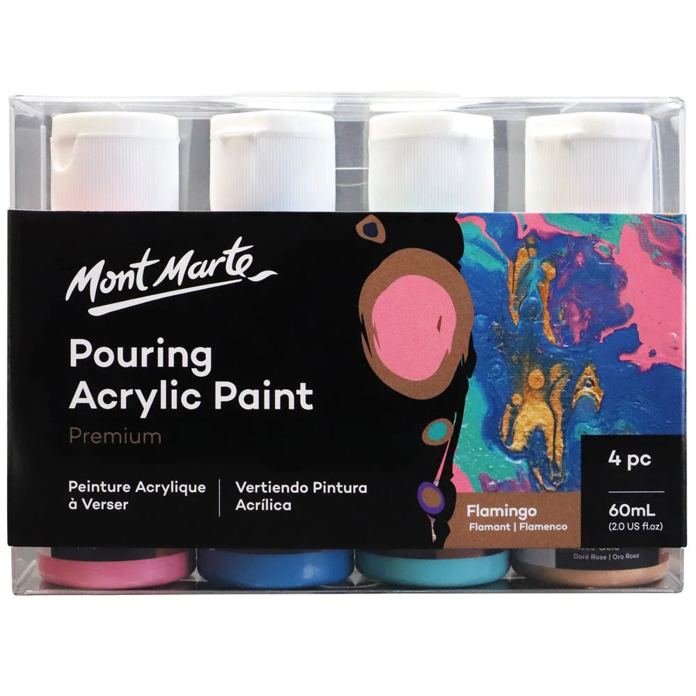 Mont Marte Premium Pouring Acrylic Paint 60ml Set Of 4 Flamingo