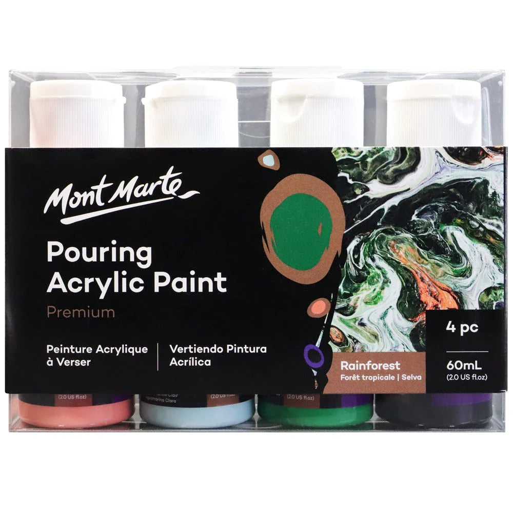 Mont Marte Premium Pouring Acrylic Paint 60ml Set Of 4 Rainforest
