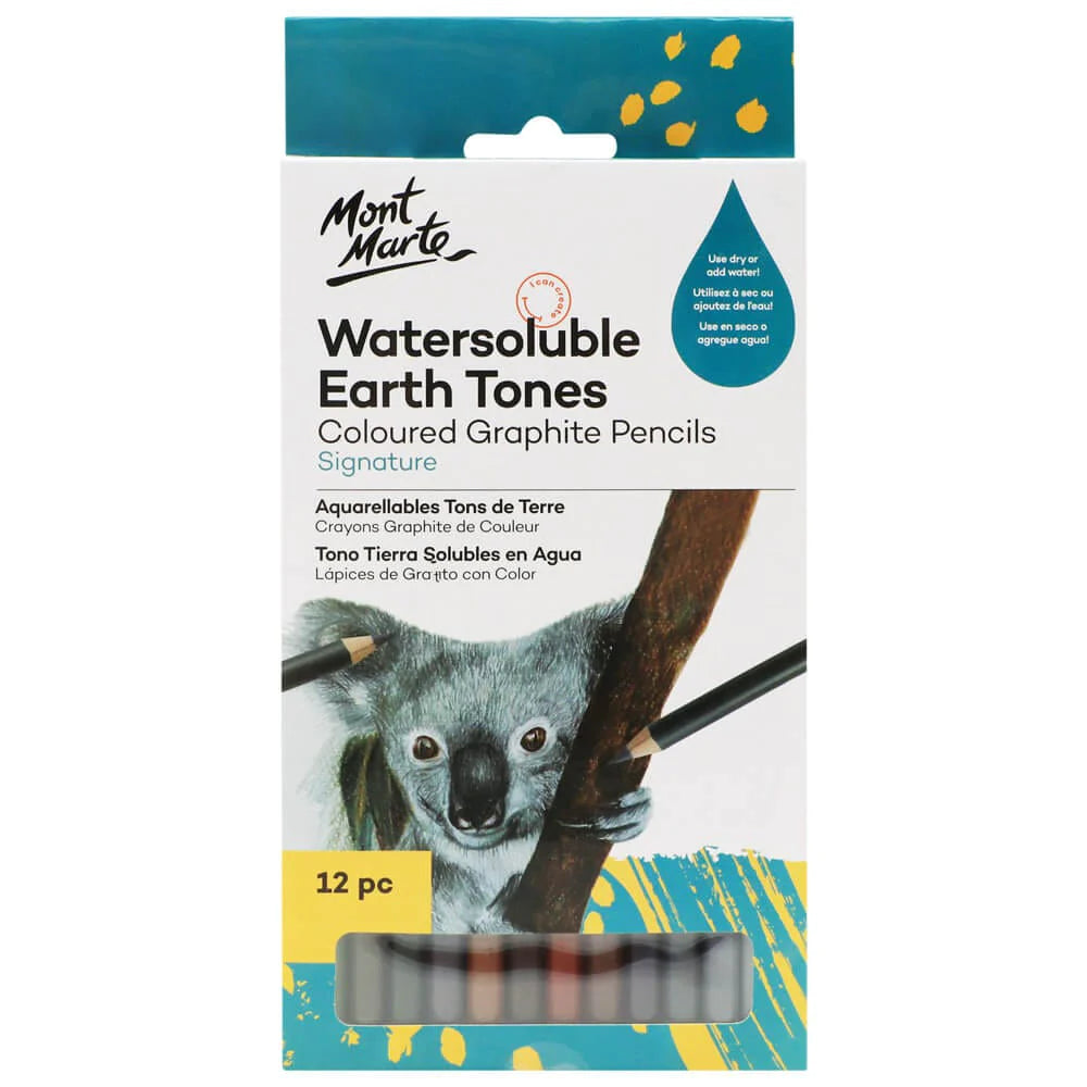 Mont Marte Watersoluble Earth Tones Coloured Graphite Pencils Signature Pack of 12