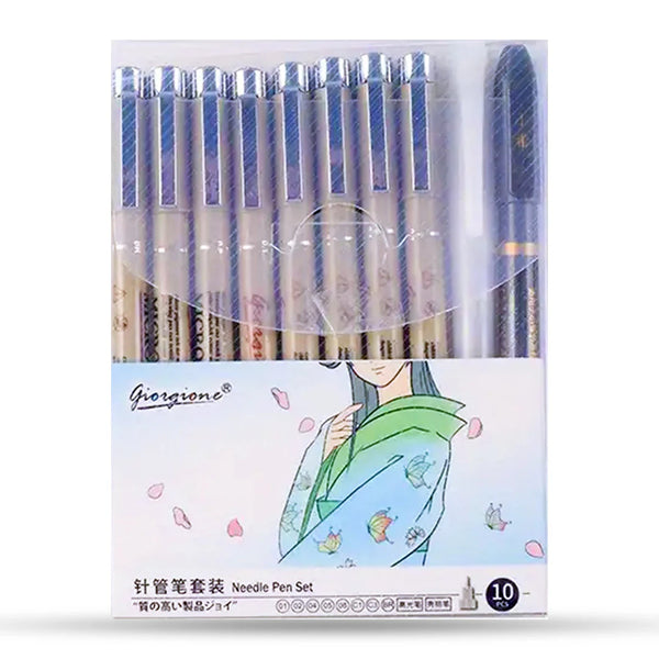 Packaged set of needle pens with a colorful illustration on the packaging.