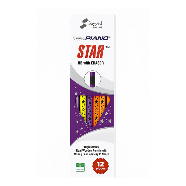 Piano Star HB Pencil with Eraser – Pack of 12