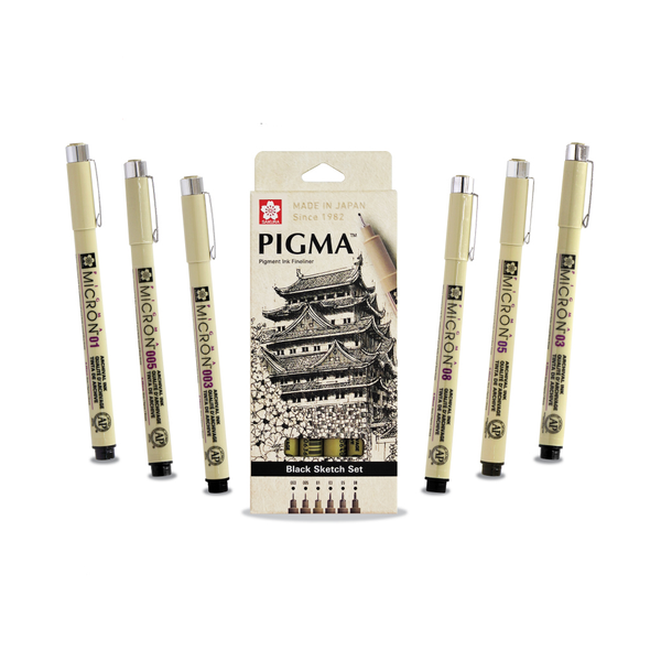 Sakura Pigma Micron Pen Black Set of 6
