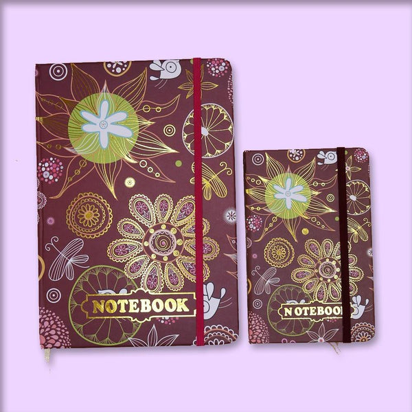 Floral Doodles Gold Foil Journals Notebook Brown - thestationerycompany.pk