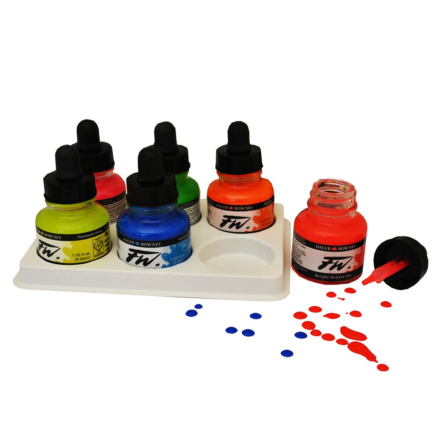 Daler Rowney FW Acrylic Ink 6 Neon Color Set 29.5ml - thestationerycompany.pk