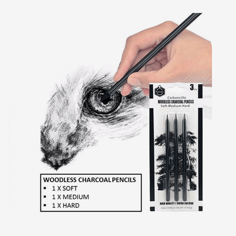 Keep Smiling TB-1010 White Charcoal Pencils 3 Pcs Set