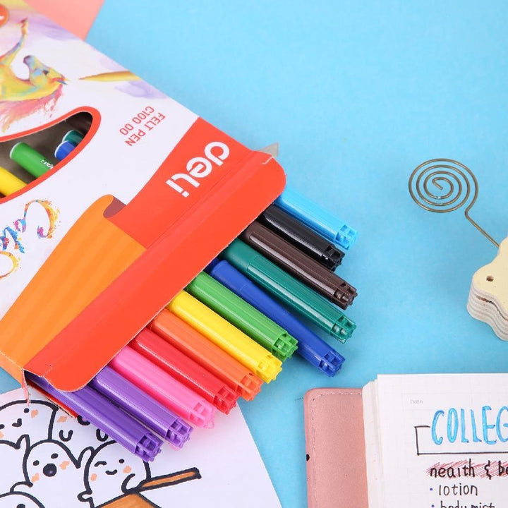 Deli EC10000 Watercolor Felt Pen 1.0MM 12 Color - thestationerycompany.pk