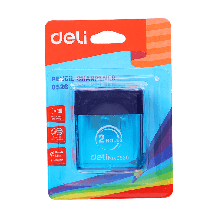 Deli 2 Hole Sharpener With Container E0526 - thestationerycompany.pk