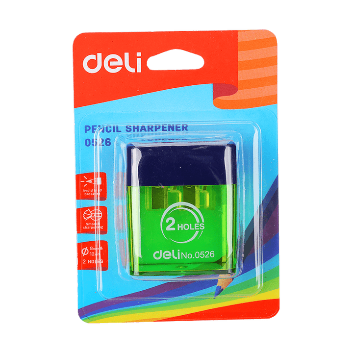 Deli 2 Hole Sharpener With Container E0526 - thestationerycompany.pk