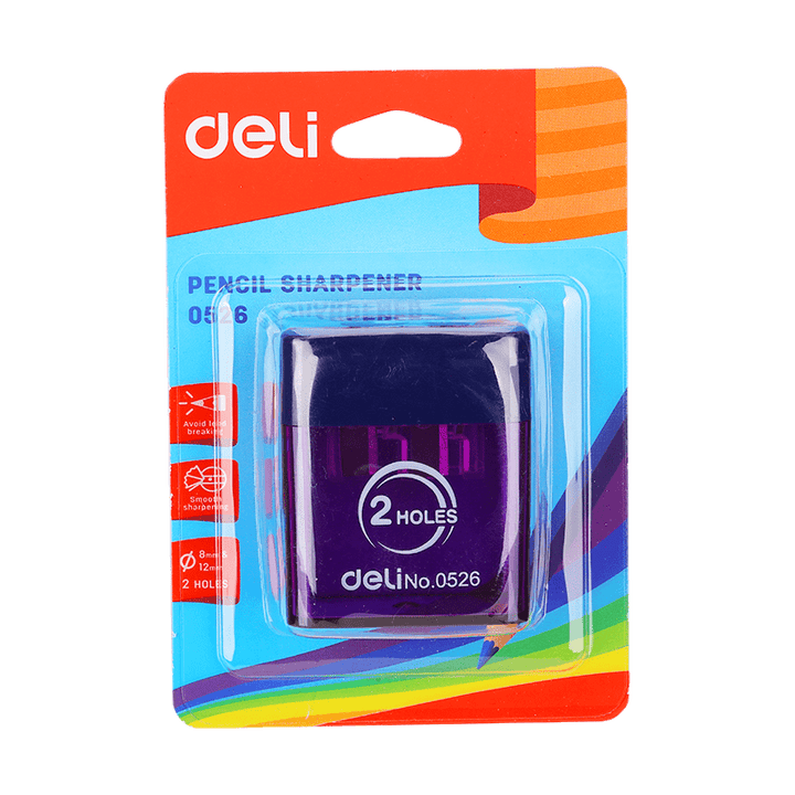 Deli 2 Hole Sharpener With Container E0526 - thestationerycompany.pk