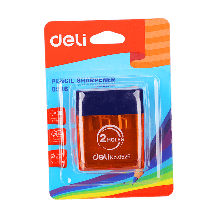 Deli 2 Hole Sharpener With Container E0526 - thestationerycompany.pk