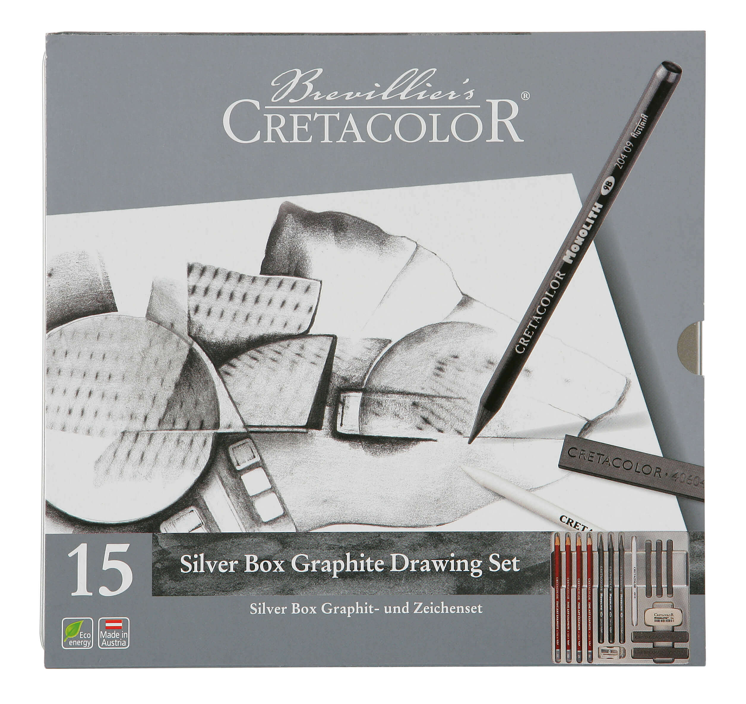 Cretacolor Silver Tin Graphite Drawing Set Of 15 Pcs - thestationerycompany.pk