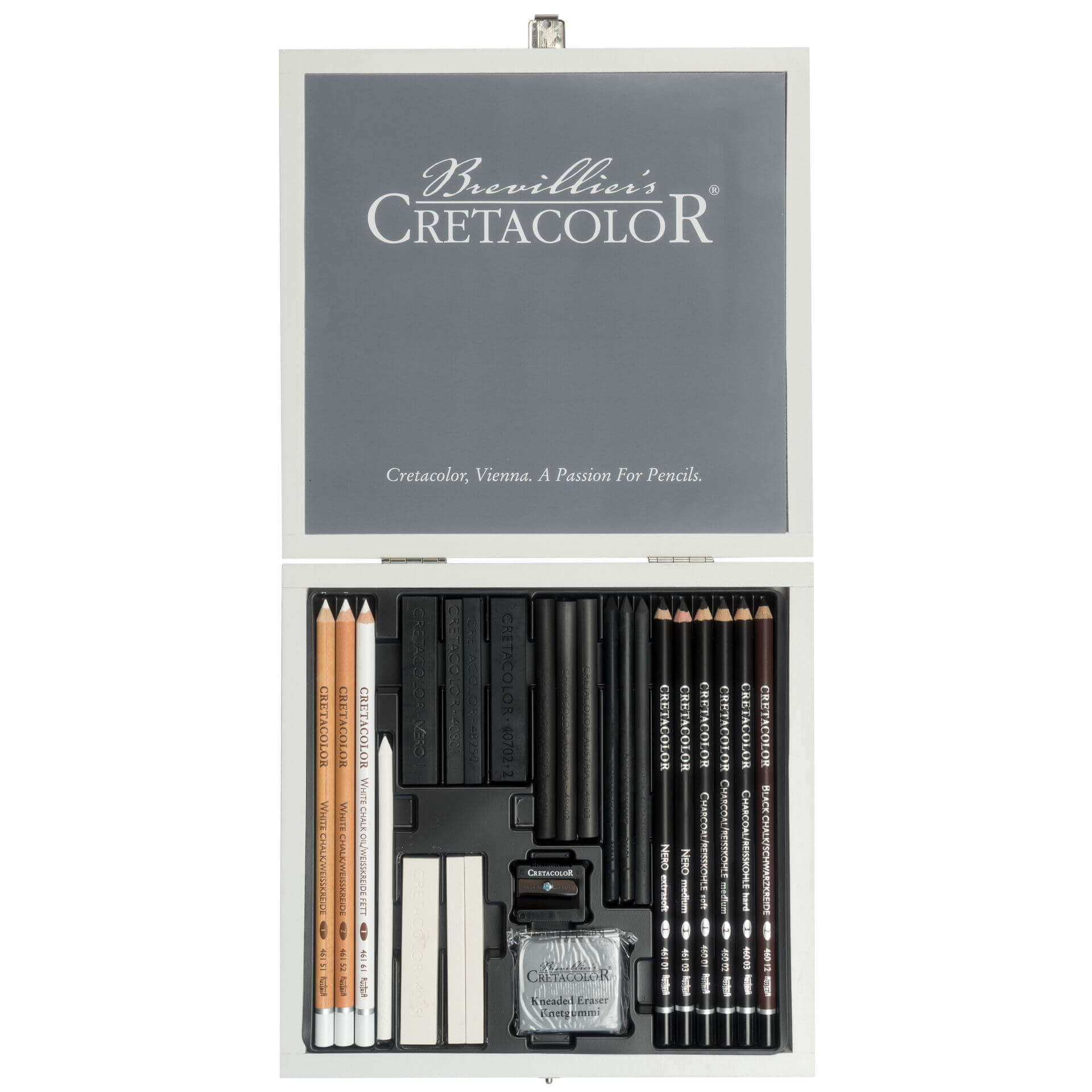Cretacolor Wooden Box Black & White Charcoal Set of 25 Pcs