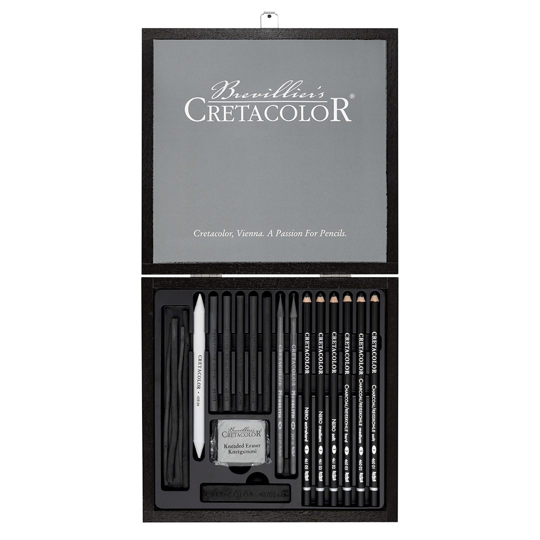 Cretacolor Wooden Black Box Charcoal And Drawing Set Of 20