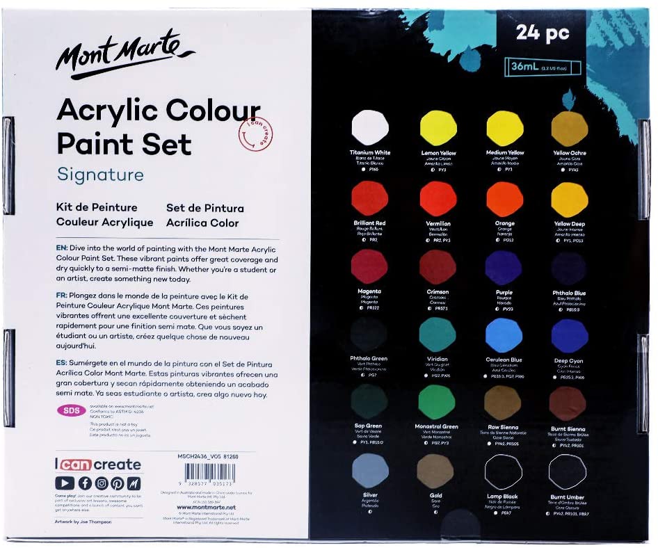 Mont Marte Acrylic Colour Paint Signature Set 36ml Pack of 24