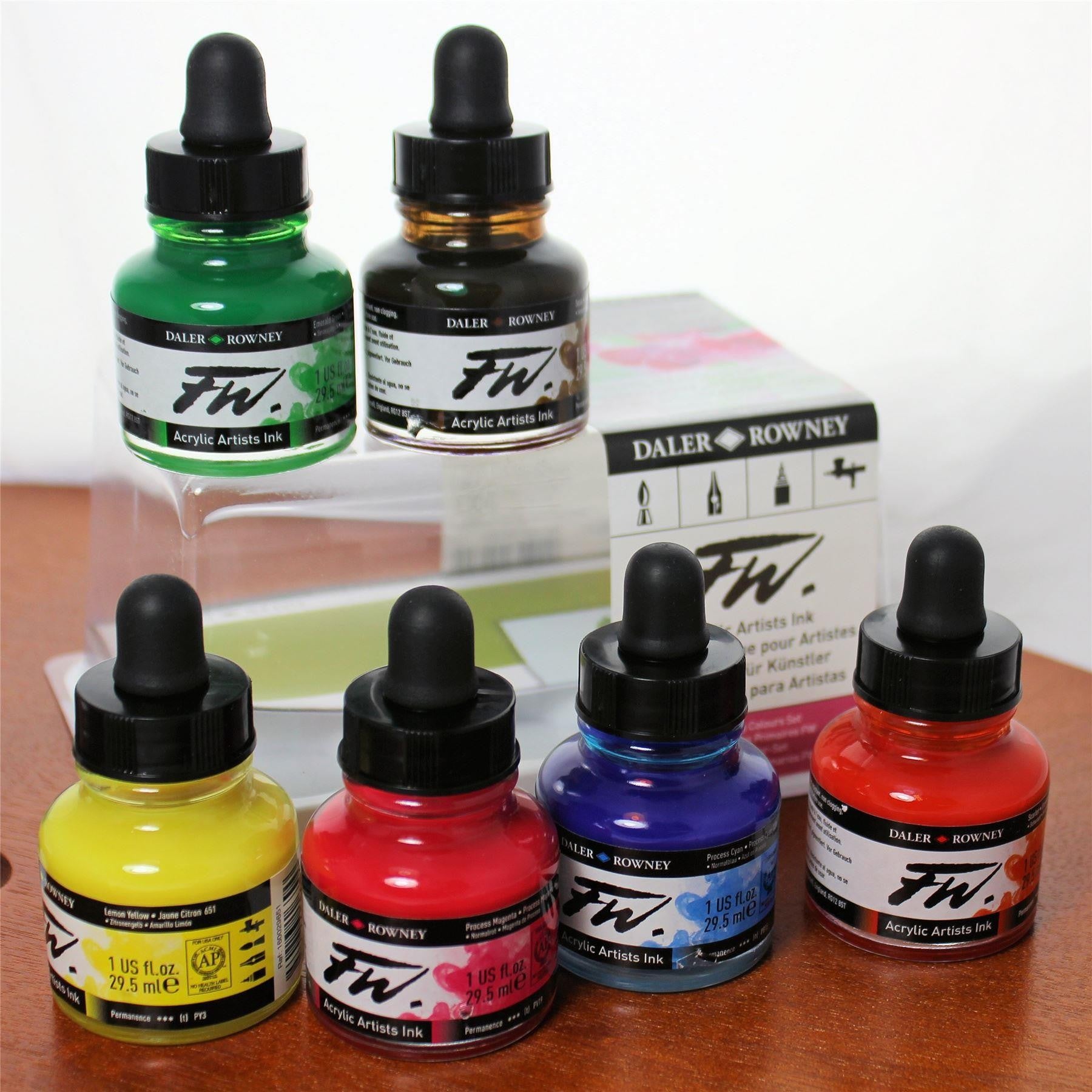 Daler Rowney FW Acrylic Primary Colours Inks 29.5ml Set Of 6 ...