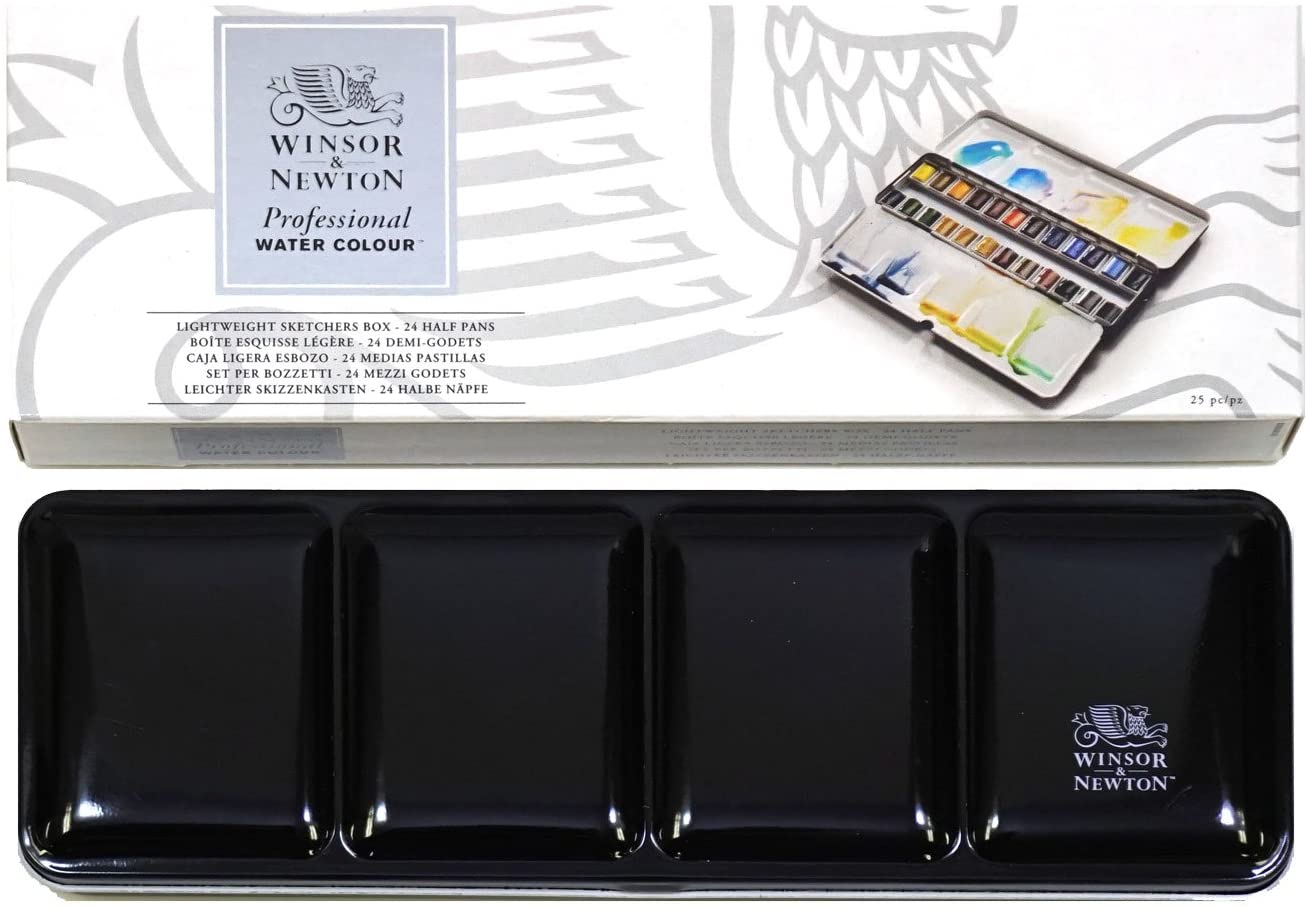 Winsor Newton Watercolour Lightweight Sketchers Box 24 Half Pans - thestationerycompany.pk
