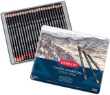 Derwent Tinted Charcoal Pencils Tin Pack Of 24 - thestationerycompany.pk