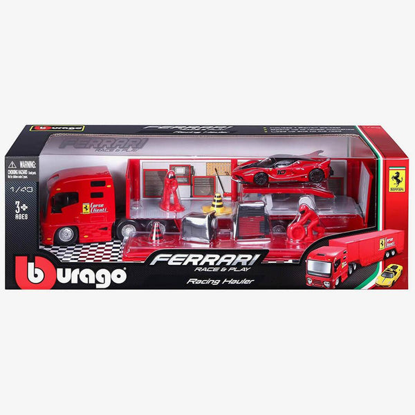 Bburago Ferrari Race And Play Racing Hauler Set with 1 Car - thestationerycompany.pk