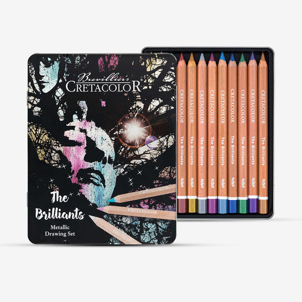 Cretacolor The Brilliants Metallic Color Pencils Tin Box Of 12 Pcs