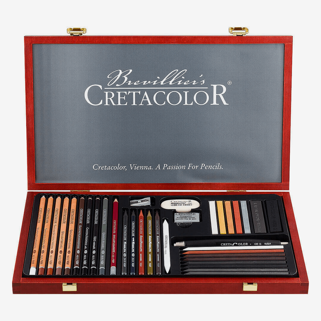 Cretacolor Wooden Black Box Charcoal and Drawing Set of 20