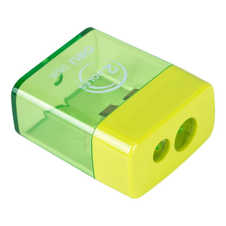 Deli 2 Hole Sharpener With Container E0526 - thestationerycompany.pk