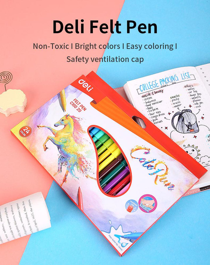 Deli Wateroclor Felt Pen 24 Colors Box EC10020 - thestationerycompany.pk