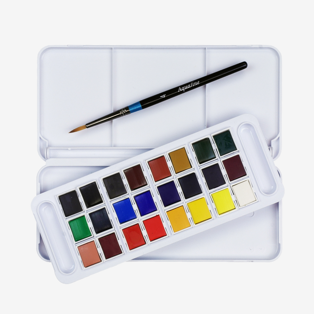 Daler Rowney Aquafine Watercolour Paint 24 Half Pan Set –